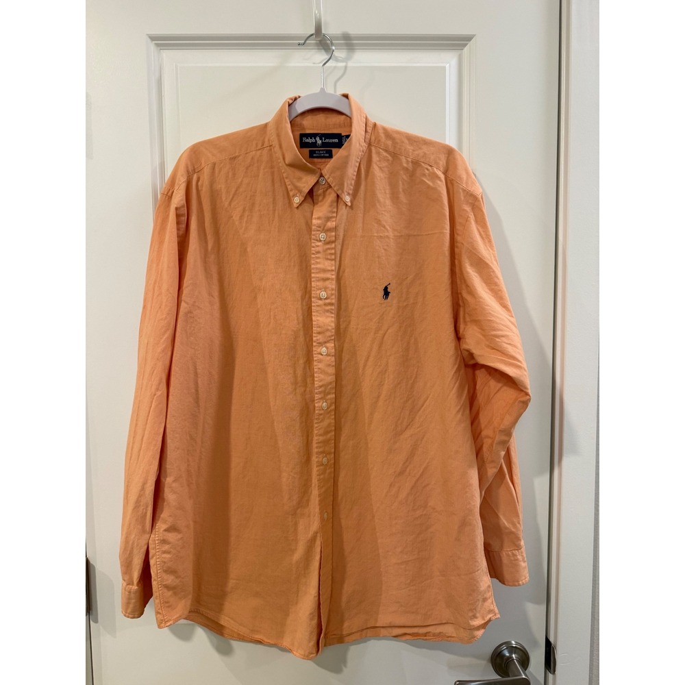 Ralph Lauren Mens Blake Shirt Orange Gingham Check Cotton Button Down Large L